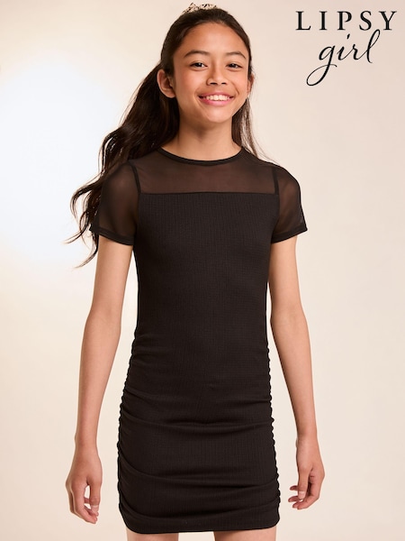 Lipsy Black Teen Sheer Yoke Jersey Bodycon Dress (9-16yrs) (AA0268) | AED77 - AED94