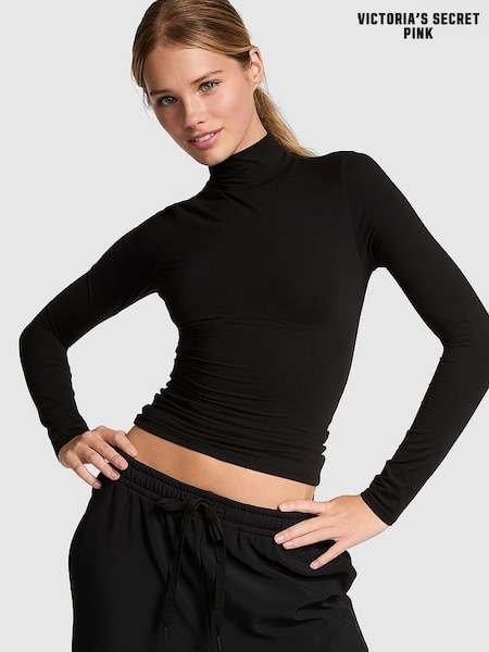 Victoria's Secret PINK Black Mock Neck Soft Stretch T-Shirt (AA0280) | €40