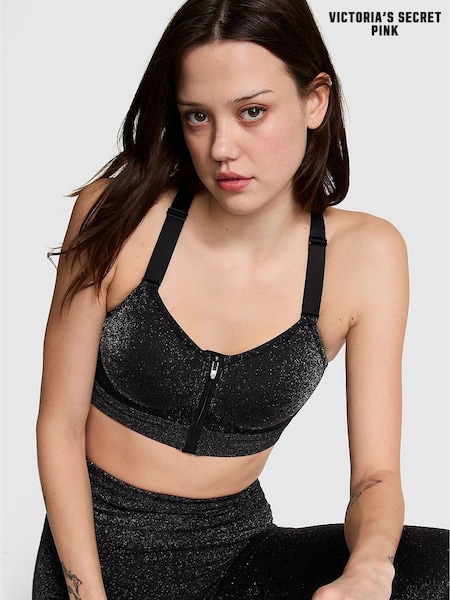 Victoria's Secret PINK Black Shine Seamless Front Close High Support Sports Bra (AA0283) | €40