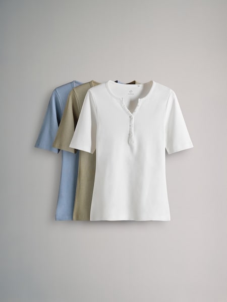 The Set 3 Pack Ribbed Henley Short Sleeved T-Shirts (AA0293) | €35