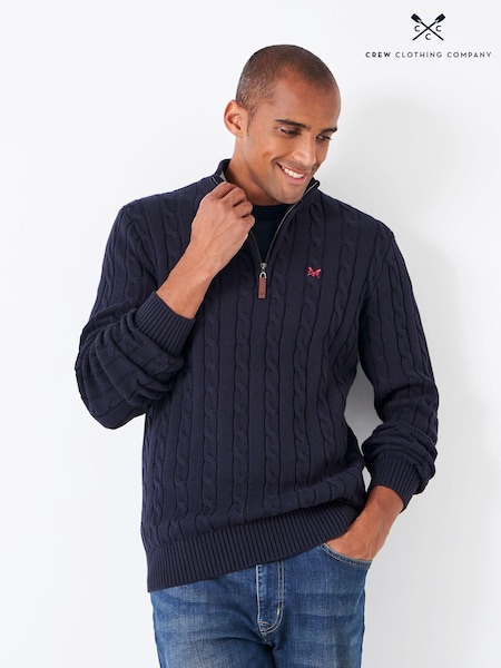 Crew Clothing Company Blue Oarsman Organic Cable Quarter Zip 100% Cotton Jumper (AA0415) | AED437