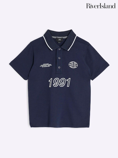 River Island Blue Boys Graphic Polo T-Shirt (AA0458) | €10