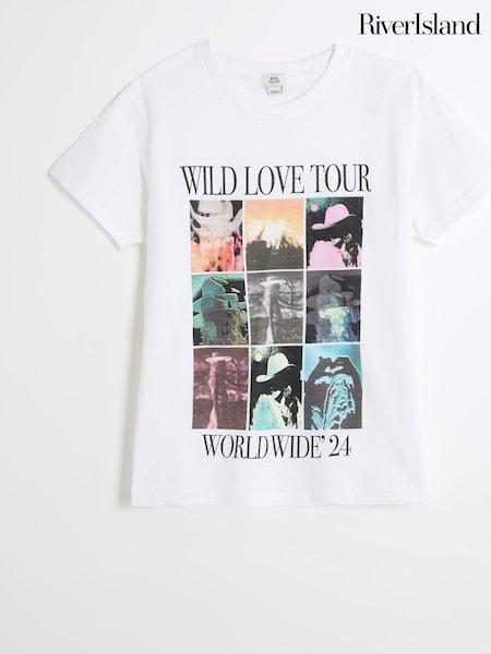 River Island White Girls Love Tour 100% Cotton T-Shirt (AA0459) | AED41