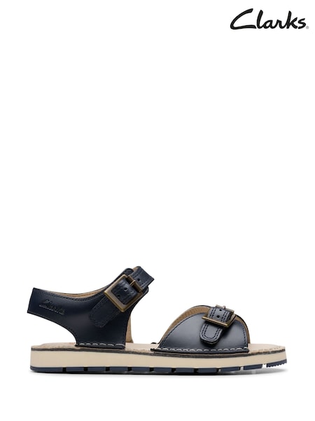 Blue - Clarks Leather PlaysunReef K. Sandals (AA0500) | 313 LEI