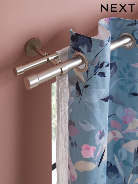 Brushed Silver Extendable Double Curtain & Voile Pole Kit (AA0549) | €59 - €99