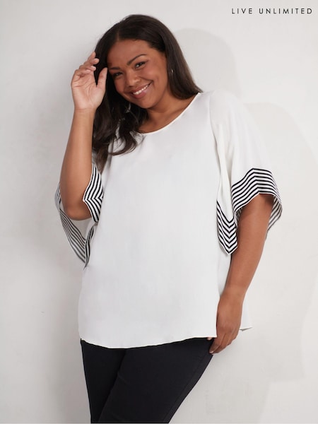 Live Unlimited White Live Unlimited Curve Stripe Flutter Sleeve White Top (AA0568) | €37
