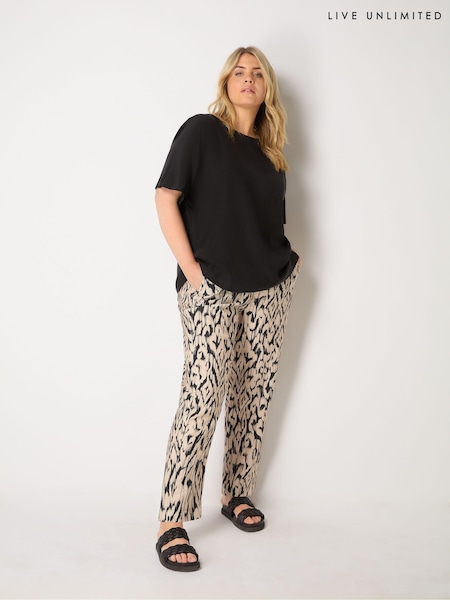 Live Unlimited Black Live Unlimited Curve Mono Printed Tapered Black Trousers (AA0570) | €41.50