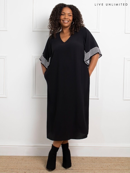 Live Unlimited Black Curve Mono Stripe Print Ruffle Midi Dress (AA0571) | €50