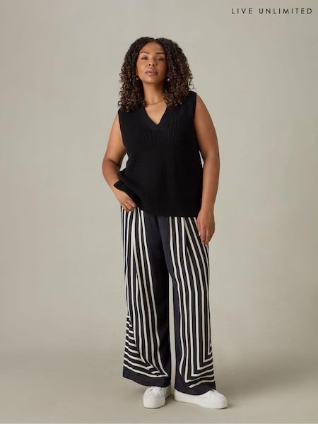 Live Unlimited Black Live Unlimited Curve Mono Stripe Wide Leg Black Trousers (AA0580) | €43.50