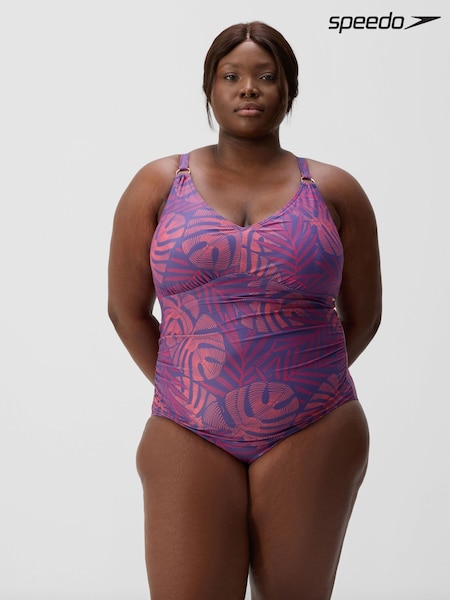 Speedo Blue Plus Size Shaping Printed V-Neck Swimsuit (AA0589) | €87
