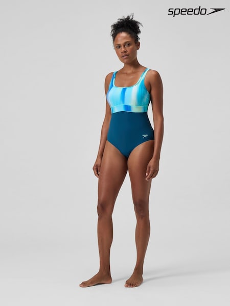 Speedo Green Shaping Contour Eclipse Printed Swimsuit (AA0597) | ₪307