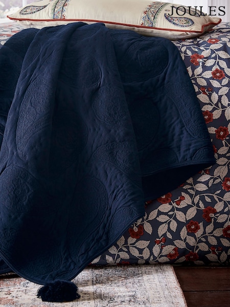 Joules Royal Blue Tapestry Paisley 100% Cotton Throw (AA0724) | AED699