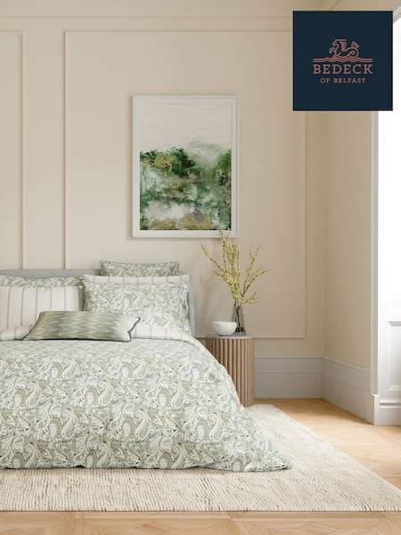 Bedeck of Belfast Green 100% Cotton Alessie Duvet Cover and Pillowcase Set (AA0747) | $105 - $175