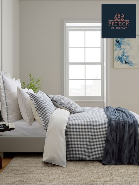 Bedeck of Belfast White or Navy 100% Cotton Gingham Check Mallory Duvet Cover and Pillowcase Set (AA0786) | €146 - €185