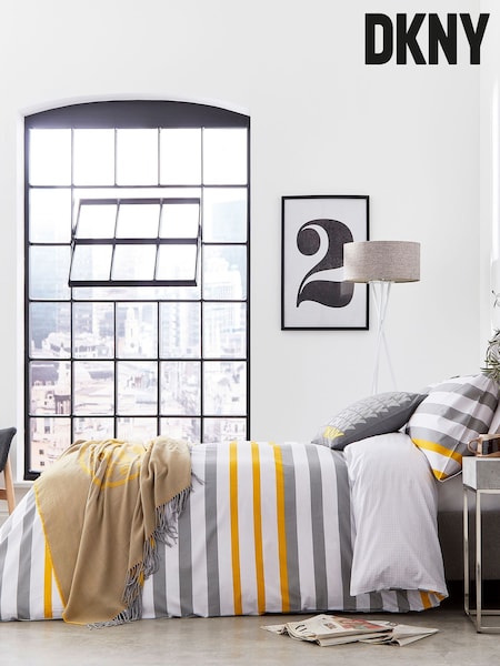 DKNY Grey Urban Stripe Duvet Cover and Pillowcase 100% Cotton Set (AA0818) | €81 - €136