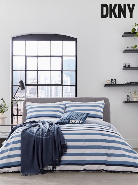 DKNY Blue Urban Stripe Duvet Cover and Pillowcase 100% Cotton Set (AA0820) | €81 - €136