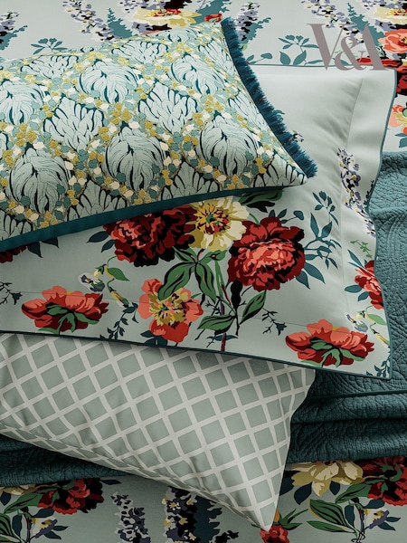 V&A Teal Claret Botanical Harmony Standard 100% Cotton Pillowcase Pair (AA0839) | €27