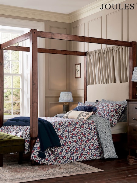 Joules Royal Blue 100% Cotton Grove Floral Duvet Cover and Pillowcase Set (AA0853) | 322 QAR - 520 QAR