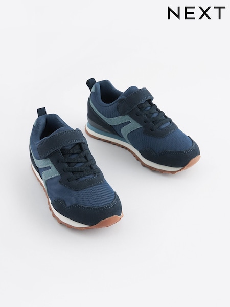 Navy Blue Wide Fit (G) One Strap Elastic Lace Trainers (AA0864) | €30 - €39