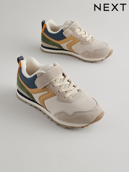 Neutral Colourblock Wide Fit (G) One Strap Elastic Lace Trainers (AA0865) | €24 - €31