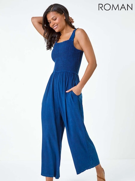 Roman Denim Shirred Bodice Pocket Jumpsuit (AA0869) | 59 €