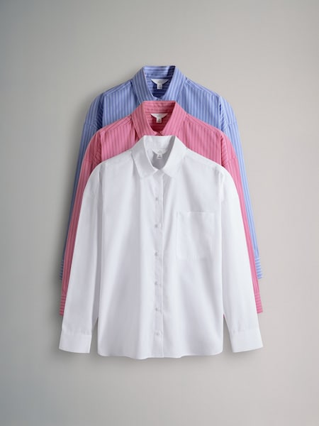 The Set Blue Stripe/Pink Stripe/White 3 Pack Cotton Poplin Button Through Shirts (AA0911) | ₪201