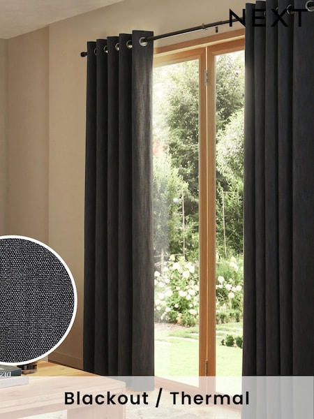 Charcoal Grey Matte Chenille Blackout/Thermal Eyelet Curtains (AA1009) | €112 - €225
