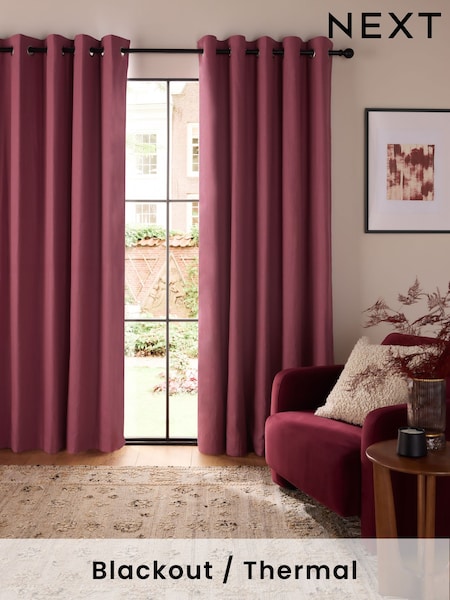 Pink Magenta Blackout/Thermal Cotton Eyelet Curtains (AA1011) | R$ 390 - R$ 1,030