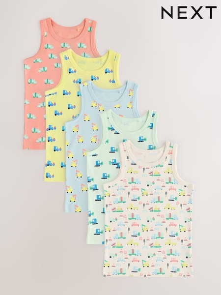Leuchtend bunte Fahrzeuge - 100% Cotton Vests 5 Pack (1.5-8yrs) (AA1085) | 18 € - 21 €