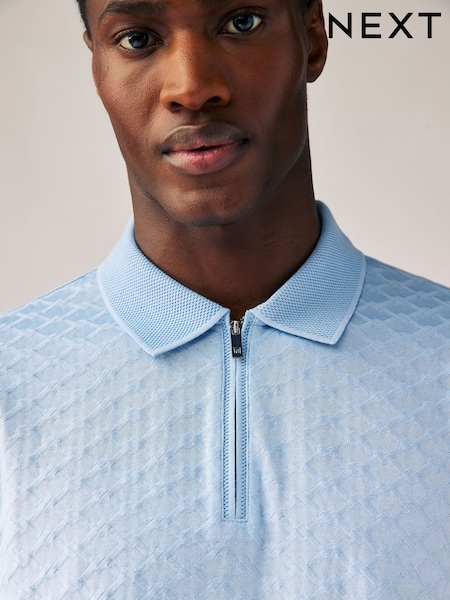 Light Blue Slim Fit Smart Quarter Zip Polo Shirt (AA1091) | € 48