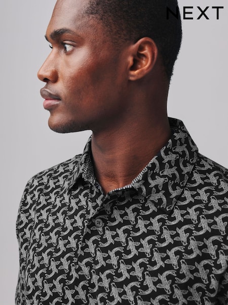 Black Fish Short Sleeve Print Polo Shirt (AA1092) | €23