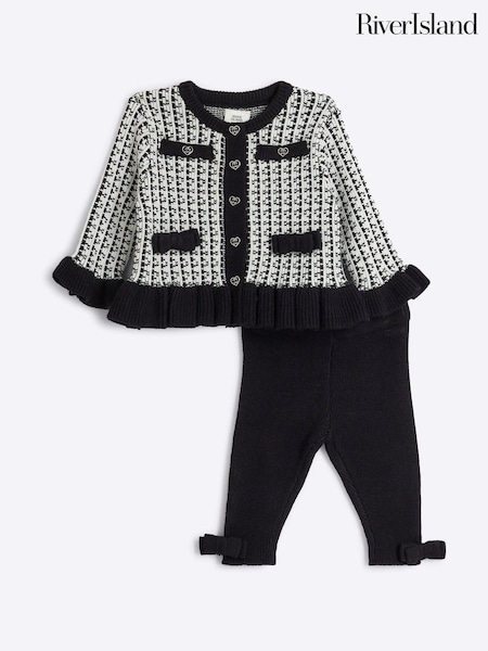 River Island Black Baby Girls Mono 100% Cotton Cardigan and Leggings Set (AA1109) | €29
