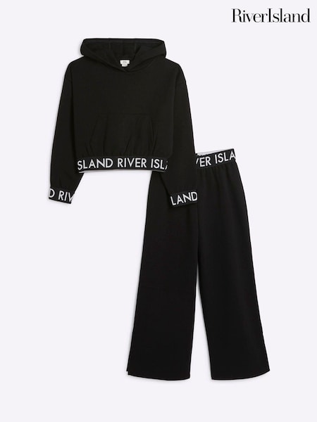 Negru - Set pentru Fete River Island 100% Hanorac cu glugă și Pantaloni sport (AA1114) | 108 LEI