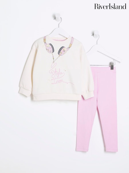 River Island Cream Girls Headphone Sweatshirt Set (AA1115) | €22.50