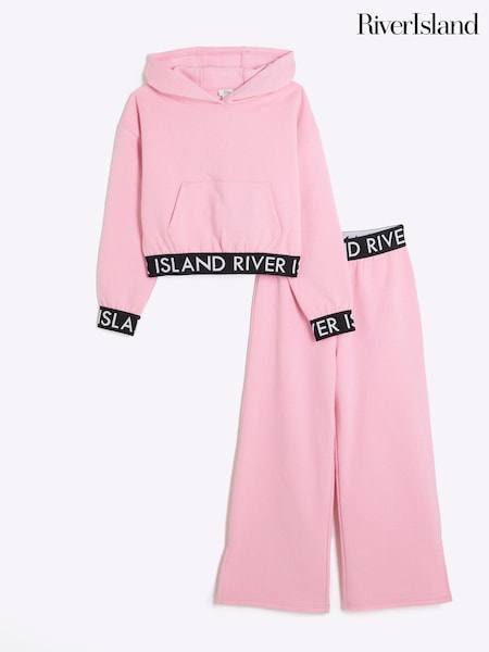 Roz - Set pentru Fete River Island 100% Hanorac cu glugă și Pantaloni sport (AA1119) | 135 LEI