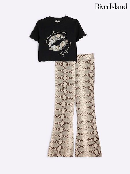 River Island Girls Snake Print T-Shirt and Kickflare Set (AA1121) | 100 LEI
