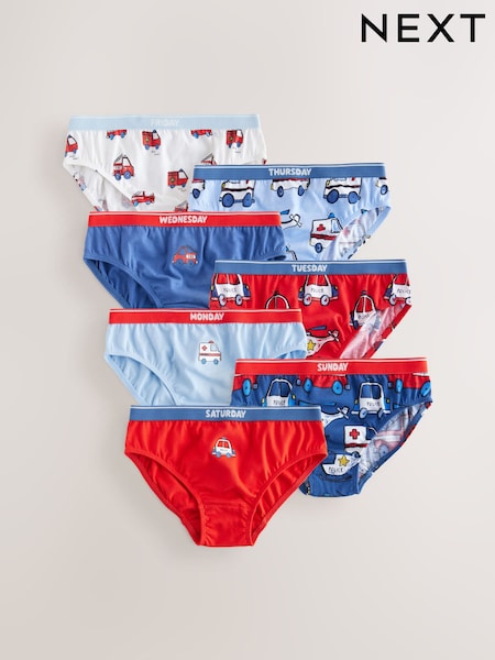 Rettungswagen, Rot/Blau - 100% Cotton Briefs 7 Pack (1.5-10yrs) (AA1137) | 16 € - 17 €