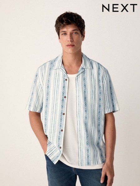 Blue/ White Short Sleeve Textured Stripe Shirt (AA1190) | €36
