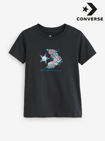 Converse Black Nature Star Chevron Graphic Print 100% Cotton T-Shirt (AA1377) | ₪116
