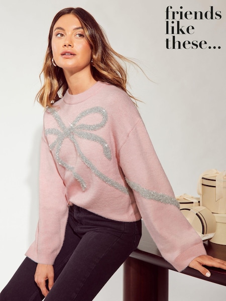 Friends Like These Pink Bow Front Crew Neck Jumper (AA1418) | €29
