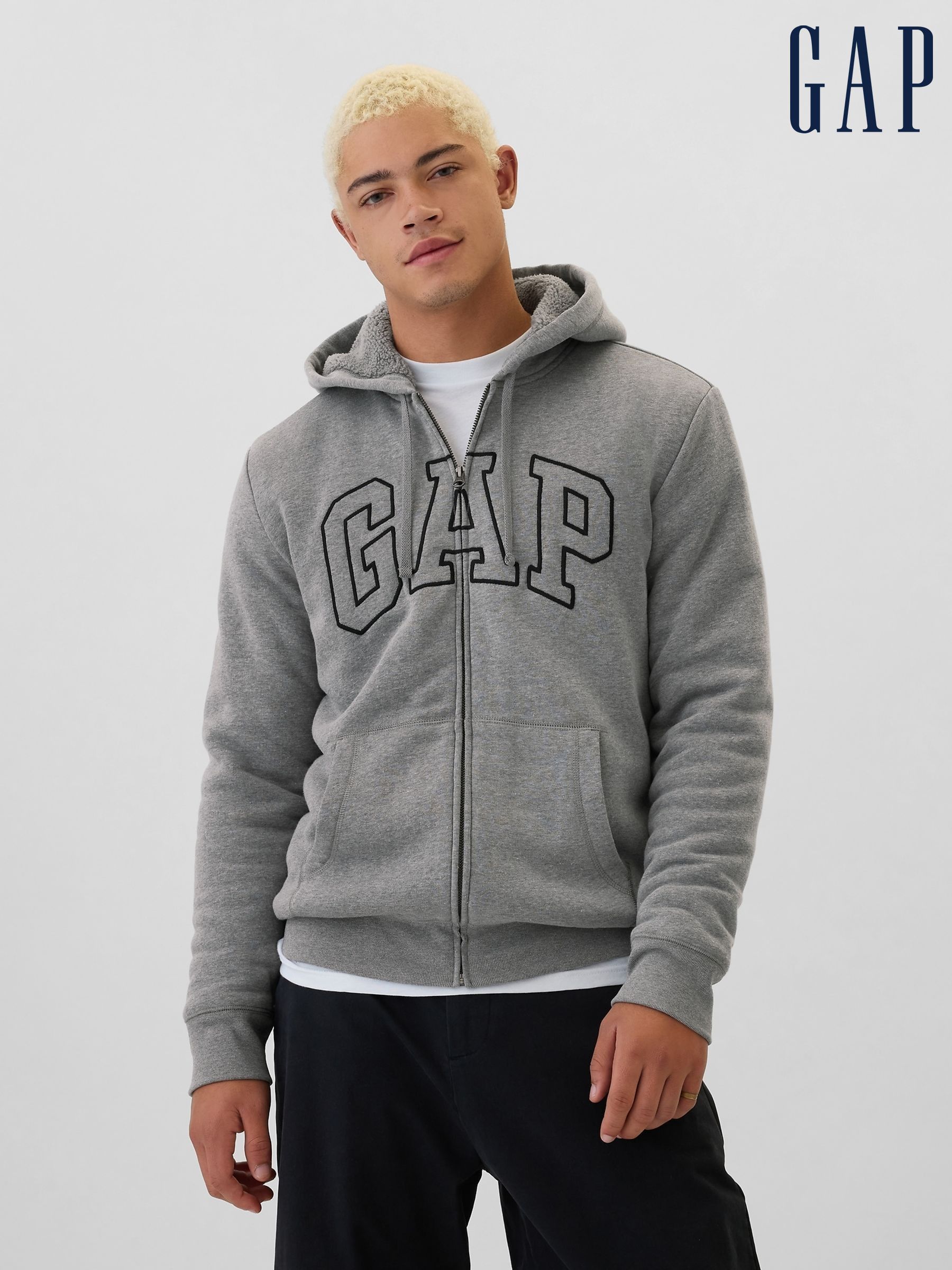 Men s GAP Grey Zip Through Logo Hoodies Next Luxembourg