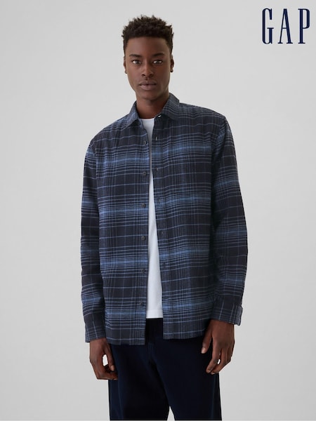 Gap Blue Midweight Cotton Long Sleeve Flannel Shirt (AA1426) | €27