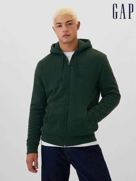 Gap Green Logo Sherpa-Lined Zip Up Hoodie d (AA1430) | €64