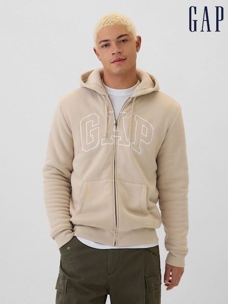 Bej - Gap Logo Sherpa-lined Zip Up Hoodie D (AA1438) | 335 LEI