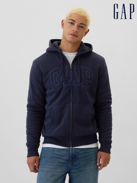 Marineblau/blau - Gap Logo Sherpa-Lined Zip Up Hoodie d (AA1439) | 70 €