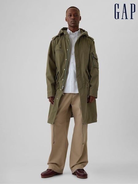 Gap Green Cotton Utility Hooded Parka Jacket (AA1461) | €170