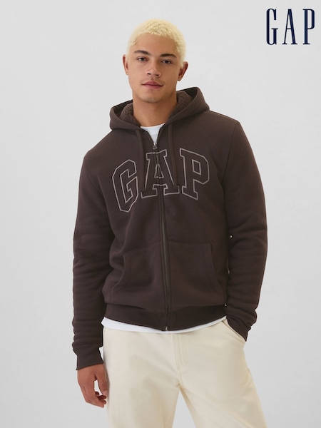 Gap Brown Logo Sherpa-Lined Zip Up Hoodie d (AA1477) | €69