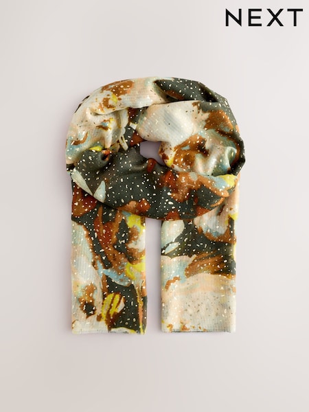 Green Foil Floral Print Lightweight Scarf (AA1545) | €20