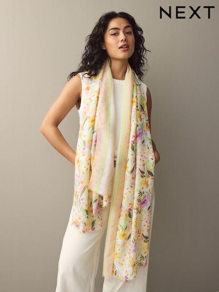 Gul vår - Floral Print Lightweight Scarf (AA1547) | kr230