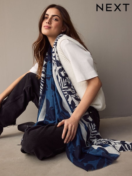 Navy Floral Print Lightweight Scarf (AA1549) | €15
